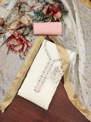 Crimson elegance: White jacquard silk weaving dress material with dupatta 1
