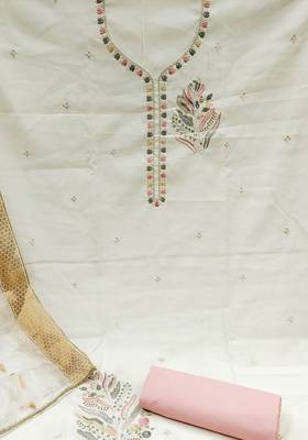Crimson elegance: White jacquard silk weaving dress material with dupatta 3