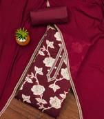 Classic noir elegance: Brown jacquard silk weaving dress material with dupatta