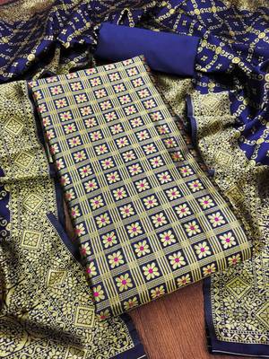 Passionate Blue banarasi silk weaving dress material with dupatta for women 1