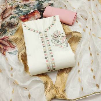 Crimson elegance: White jacquard silk weaving dress material with dupatta 5