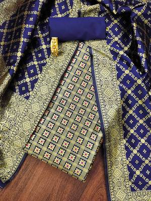 Passionate Blue banarasi silk weaving dress material with dupatta for women 5
