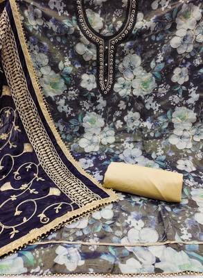 Elegant multi-colour viscose simar embroidered dress material with dupatta 1