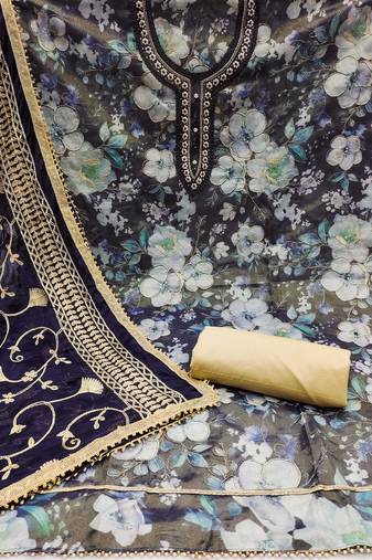 Elegant multi-colour viscose simar embroidered dress material with dupatta