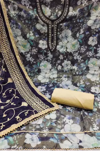 Elegant multi-colour viscose simar embroidered dress material with dupatta