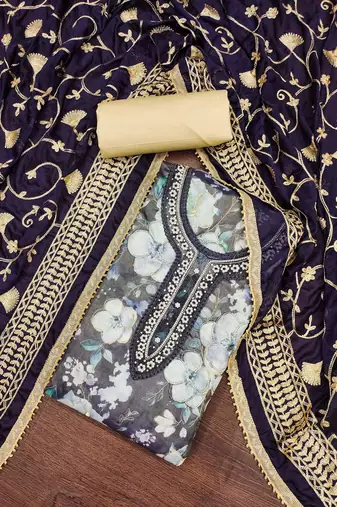Elegant multi-colour viscose simar embroidered dress material with dupatta