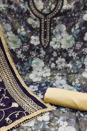 Elegant multi-colour viscose simar embroidered dress material with dupatta