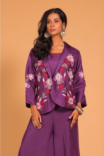 Purple plazo set hand embroidery