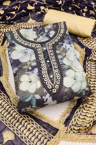 Elegant multi-colour viscose simar embroidered dress material with dupatta