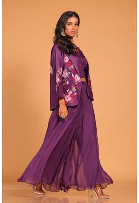 Purple plazo set hand embroidery 3