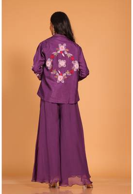 Purple plazo set hand embroidery 4