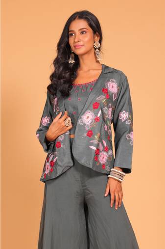 Purple plazo set hand embroidery