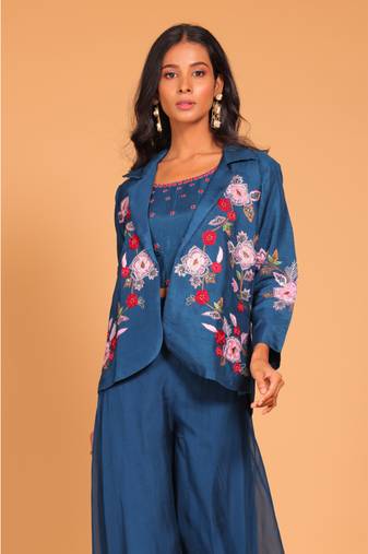 Purple plazo set hand embroidery