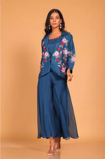 Purple plazo set hand embroidery