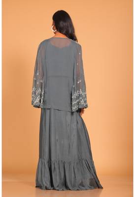 Grey crop top with embroidery jacket hand embroidery 4