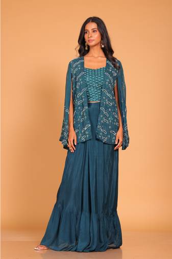 Blue crop top with embroidery jacket hand embroidery