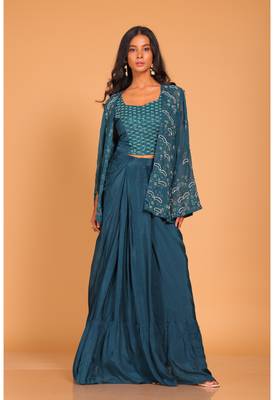 Blue crop top with embroidery jacket hand embroidery 2