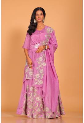 Purple crop top with dupatta set hand embroidery 1