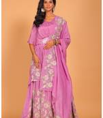 Purple crop top with dupatta set hand embroidery