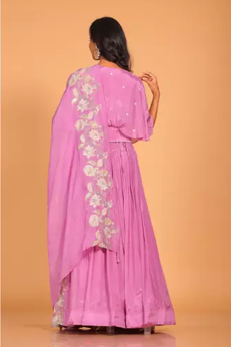 Purple crop top with dupatta set hand embroidery
