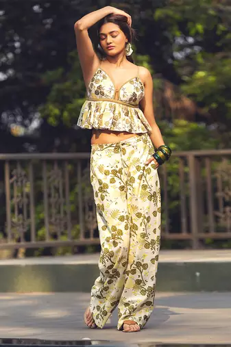 Green printed cotton pant