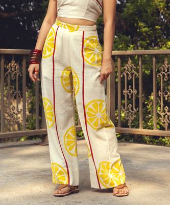 Yellow printed cotton pant 1