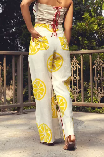 Yellow printed cotton pant