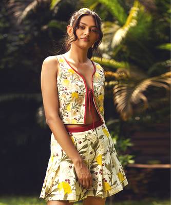 Yellow printed cotton skirt 2