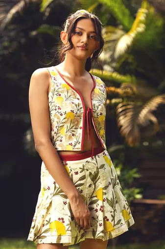 Yellow printed cotton skirt