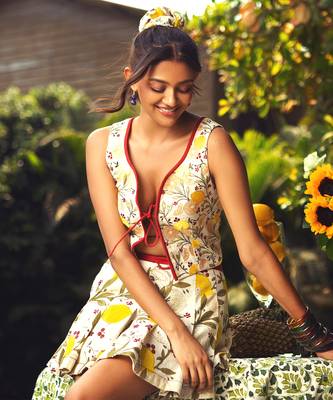 Yellow printed cotton skirt 4