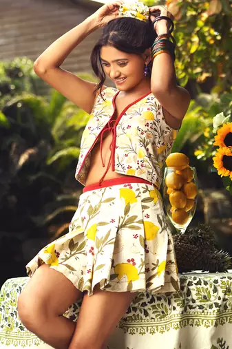 Yellow printed cotton skirt