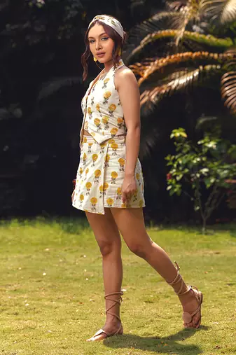 Yellow printed cotton skirt