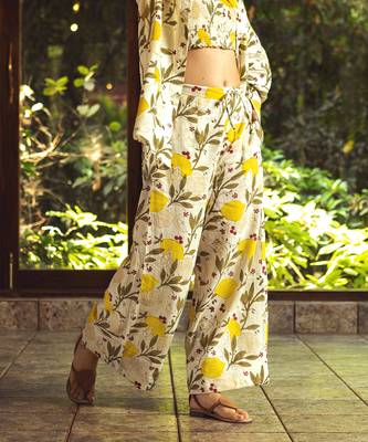 Yellow printed cotton pant 1