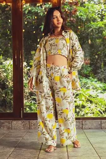 Yellow printed cotton pant