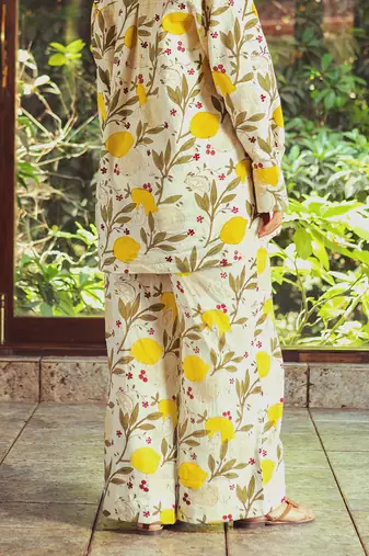 Yellow printed cotton pant