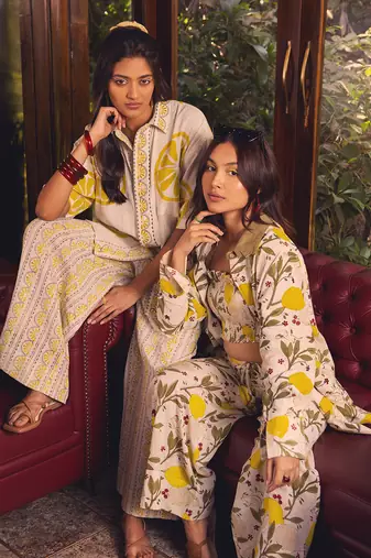 Yellow printed cotton pant