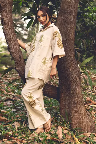 Green printed cotton pant