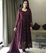 Wine Colour Anarkali Style Beautiful Faux Georgette Fully Stitched Gown Set