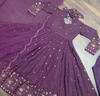 Wine Colour Anarkali Style Beautiful Faux Georgette Fully Stitched Gown Set 5