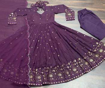 Wine Colour Anarkali Style Beautiful Faux Georgette Fully Stitched Gown Set 6