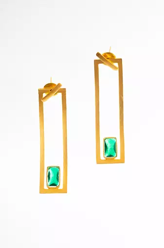 Gold and green emerald elegance green hanging earrings