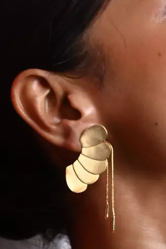Gold convertible charm detachable chain earring