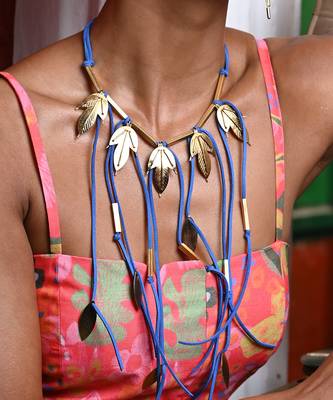 Blue and gold serenity in nature neckpiece 2