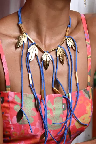 Blue and gold serenity in nature neckpiece