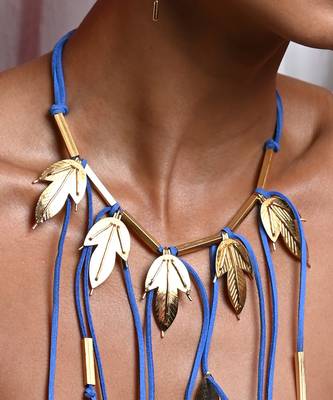 Blue and gold serenity in nature neckpiece 3