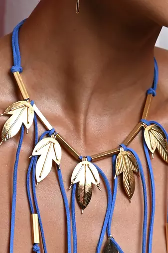 Blue and gold serenity in nature neckpiece