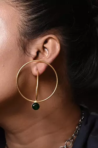 Green & gold natural elegance loop earring