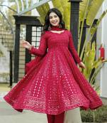 Marron Colour Hevy Work Georgette Fabric Anarkaly Type Fully Stitched Gown Set