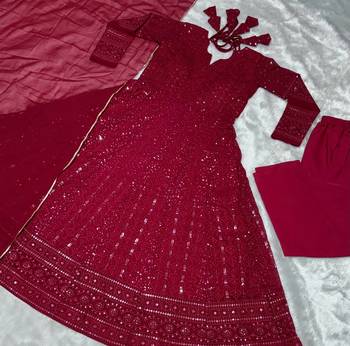 Marron Colour Hevy Work Georgette Fabric Anarkaly Type Fully Stitched Gown Set 5