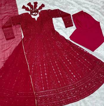 Marron Colour Hevy Work Georgette Fabric Anarkaly Type Fully Stitched Gown Set 6
